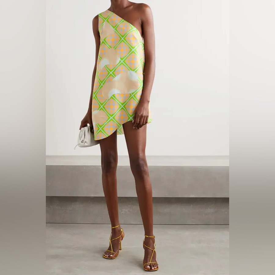 Maise Wilen Printed Bam Bam One Appliqued Shoulder Mini Dress Size Extra Small